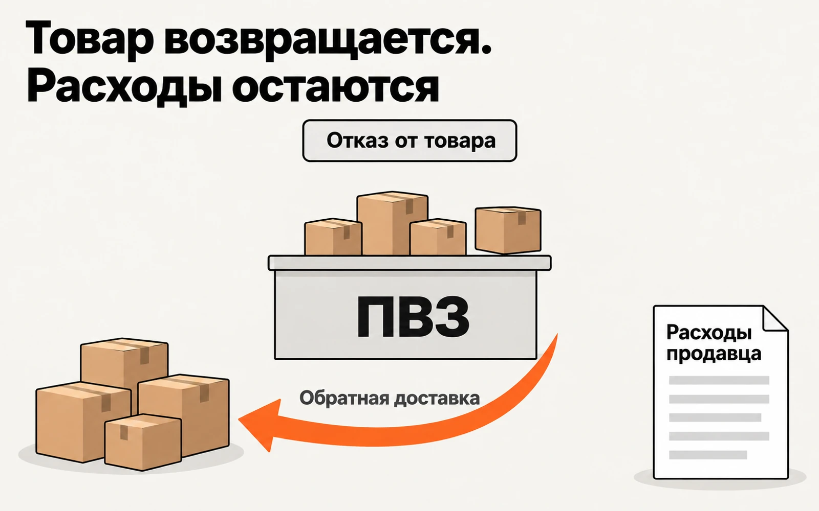 Коробки в пункте выдачи: покупатель отказался от товара, товар едет обратно, расходы продавца учитываются отдельно