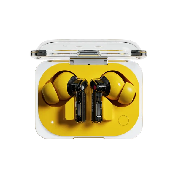Жёлтые наушники Nothing Ear (a) в прозрачном зарядном футляре